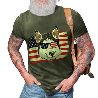 Husky Dad & Mom American Flag 4Th Of July Usa Siberian Husky 3D Print Casual Tshirt - Seseable