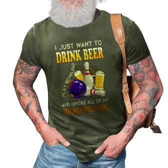 I Just Want To Drink Beer Play Bowling Old Man Funny Quote 3D Print Casual Tshirt | Mazezy