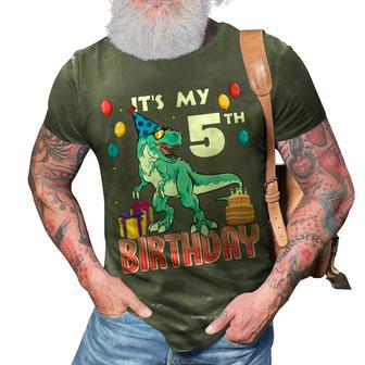 Its My 5Th Birthday Dino T-Rex 5 Years Old Bday 3D Print Casual Tshirt - Seseable