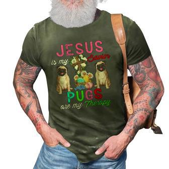 Jesus Is My Savior Pugs Are My Therapy Cute Pugs Easter Eggs 3D Print Casual Tshirt | Mazezy