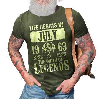 July 1963 Birthday Life Begins In July 1963 3D Print Casual Tshirt - Seseable