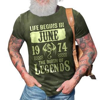 June 1974 Birthday Life Begins In June 1974 3D Print Casual Tshirt - Seseable