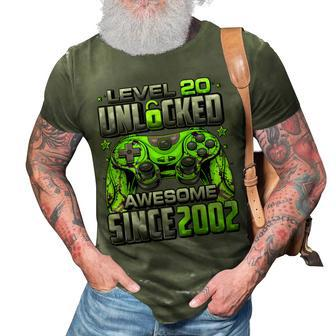 Level 20 Unlocked Awesome Since 2002 20Th Birthday Gaming V2 3D Print Casual Tshirt - Seseable