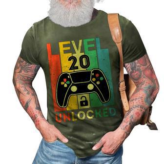 Level 20 Unlocked Retro Vintage Video Gamer 20Th Birthday 3D Print Casual Tshirt - Seseable