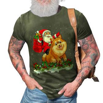 Lighting Xmas Funny Santa Claus Riding Pomeranian Christmas T-Shirt 3D Print Casual Tshirt - Seseable
