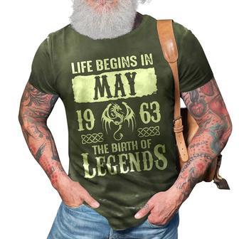 May 1963 Birthday Life Begins In May 1963 3D Print Casual Tshirt - Seseable
