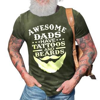 Mens Awesome Dads Have Tattoos And Beards Fathers Day V3 3D Print Casual Tshirt - Seseable