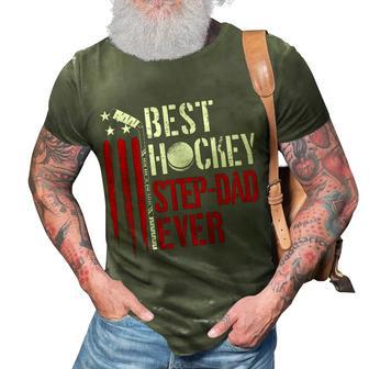 Mens Best Hockey Step Dad Ever Coach American Flag 4Th Of July 3D Print Casual Tshirt - Seseable