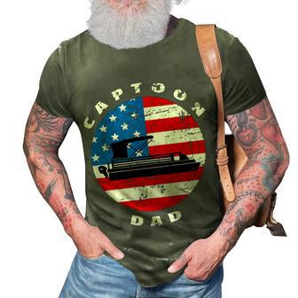 Mens Captoon Dad Pontoon Boat Captain Us Flag 4Th Of July Boating 3D Print Casual Tshirt - Seseable