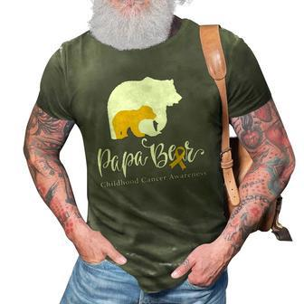 Mens Papa Bear Gold Ribbon Childhood Cancer Awareness 3D Print Casual Tshirt | Mazezy
