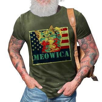 Meowica Americat 4Th Of July Us Flag Cat Apparel 3D Print Casual Tshirt - Seseable