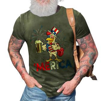 Merica Funny Chicken With Beer Usa Flag 4Th Of July 3D Print Casual Tshirt - Seseable