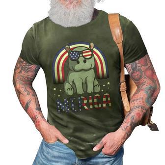 Merica Hippopotamus American Flag 4Th Of July Hippo 3D Print Casual Tshirt | Mazezy