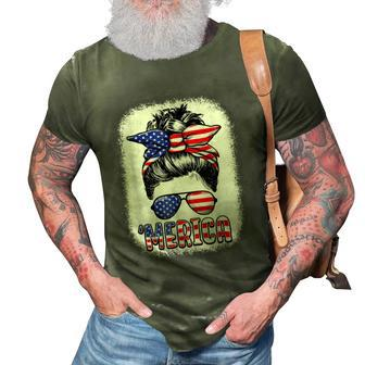 Merica Messy Bun Women Girls American Flag Usa 4Th Of July 3D Print Casual Tshirt - Seseable