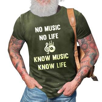 No Music No Life Know Music Know Life Gifts For Musicians 3D Print Casual Tshirt | Mazezy