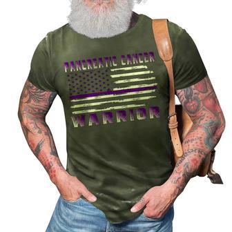 Pancreatic Cancer Warrior Usa Flag United States Flag Purple Ribbon Pancreatic Cancer Pancreatic Cancer Awareness 3D Print Casual Tshirt - Monsterry