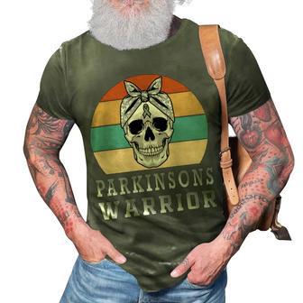 Parkinsons Warrior Skull Women Vintage Grey Ribbon Parkinsons Parkinsons Awareness 3D Print Casual Tshirt - Monsterry UK