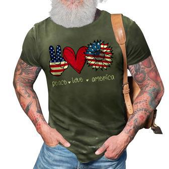 Peace Love America 4Th July Patriotic Sunflower Heart Sign V2 3D Print Casual Tshirt - Seseable
