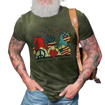 Peace Love Freedom Fireworks Gnomes 4Th Of July America 3D Print Casual Tshirt - Seseable