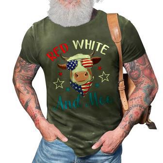 Red White And Moo 4Th Of July Cow Usa Flag Farmer Patriotic 3D Print Casual Tshirt - Seseable