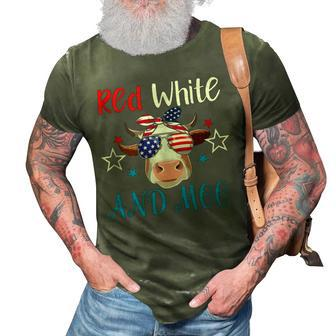 Red White And Moo Patriotic Cow Usa Flag 4Th Of July Farmer 3D Print Casual Tshirt - Seseable