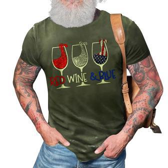 Red Wine & Blue 4Th Of July Wine Red White Blue Wine Glasses V8 3D Print Casual Tshirt - Seseable