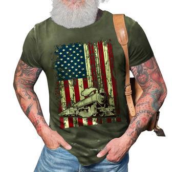 Train Locomotive Engine Usa American Flag 4Th Of July 3D Print Casual Tshirt - Seseable