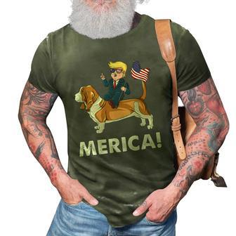 Trump Merica Riding A Basset Hound Dog 4Th July 3D Print Casual Tshirt | Mazezy