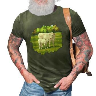 White Charolais Cow & Cute Calf Farm Animals 3D Print Casual Tshirt | Mazezy