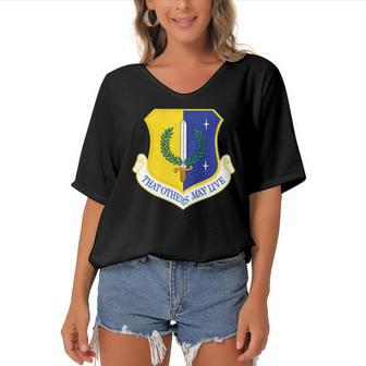 129Th Rescue Wing California Air National Guard Patch Women's Bat Sleeves V-Neck Blouse | Mazezy