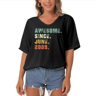 13 Years Old 13Th Birthday Gifts Awesome Since June 2009 Birthday Party Women's Bat Sleeves V-Neck Blouse | Mazezy
