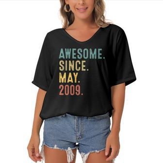 13 Years Old Gifts Awesome Since May 2009 Birthday Party Women's Bat Sleeves V-Neck Blouse | Mazezy