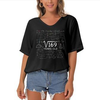 13Th Math Birthday 13 Years Old Gift Square Root Of 169 Bday Women's Bat Sleeves V-Neck Blouse | Mazezy