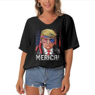 2024 Trump 4Th Of July S Merica Women's Bat Sleeves V-Neck Blouse | Mazezy