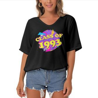 29 Years Class Reunion Class Of 1993 Retro 90S Style Women's Bat Sleeves V-Neck Blouse | Mazezy