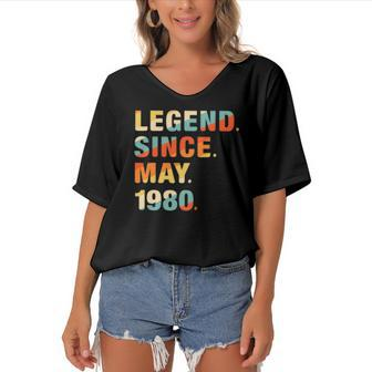 42Nd Birthday Gifts 42 Years Old Legend Since May 1980 Gift Women's Bat Sleeves V-Neck Blouse | Mazezy