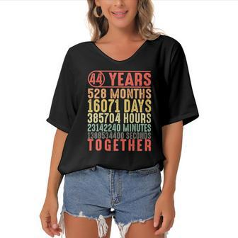 44 Years Marriage 44Th Wedding Anniversary Gifts For Parents Women's Bat Sleeves V-Neck Blouse | Mazezy