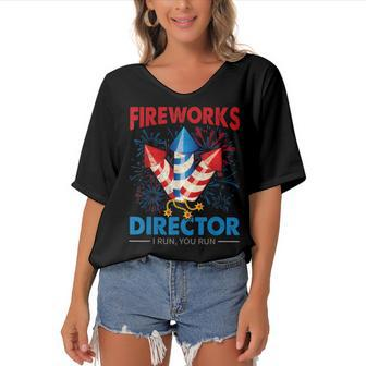 4Th Of July - Fireworks Director I Run You Run Fourth July Women's Bat Sleeves V-Neck Blouse - Seseable