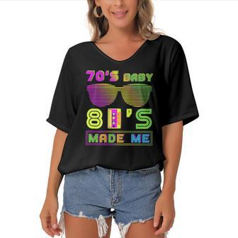 70S Baby 80S Made Me Funny Nostalgic Born In The 70S But 80S Women's Bat Sleeves V-Neck Blouse | Mazezy