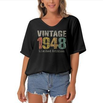 74 Years Old Gifts Vintage 1948 Limited Edition 74Th Birthday Women's Bat Sleeves V-Neck Blouse | Mazezy