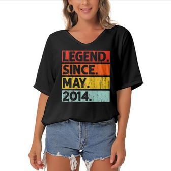 8Th Birthday Gifts Legend Since May 2014 8 Years Old Women's Bat Sleeves V-Neck Blouse | Mazezy