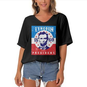Abraham Lincoln 4Th Of July Usa For President 1860 Gift Women's Bat Sleeves V-Neck Blouse | Mazezy