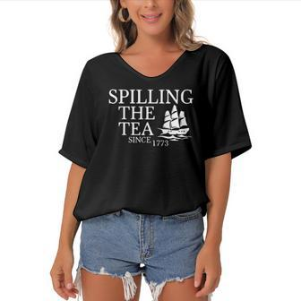 America Spilling Tea Since 1773 4Th Of July Independence Day Women's Bat Sleeves V-Neck Blouse | Mazezy UK