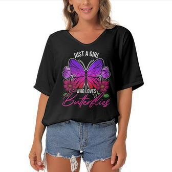 Animal Insect Butterfly Lover Girls Women Pretty Butterfly Women's Bat Sleeves V-Neck Blouse | Mazezy