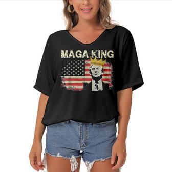 Anti Joe Biden Ultra Maga The Return Of The Great Maga King V2 Women's Bat Sleeves V-Neck Blouse | Favorety UK