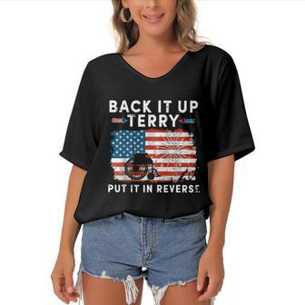 Back Up Terry Put It In Reverse Firework Funny 4Th Of July Independence Day Women's Bat Sleeves V-Neck Blouse - Monsterry DE