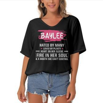 Baylee Name Gift Baylee Hated By Many Loved By Plenty Heart On Her Sleeve Women's Bat Sleeves V-Neck Blouse - Seseable