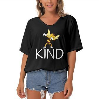 Be Kind Bee Dabbing Kindness For Men Women Kid Boy Girl Women's Bat Sleeves V-Neck Blouse | Mazezy