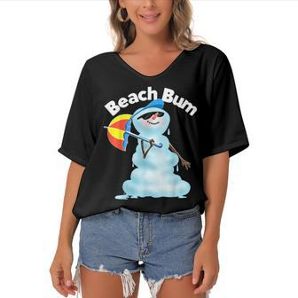 Beach Bum Snowman Christmas In July Beach Vacation Sun Gift Women's Bat Sleeves V-Neck Blouse - Seseable