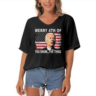 Biden Dazed Merry 4Th Of You KnowThe Thing Women's Bat Sleeves V-Neck Blouse | Mazezy